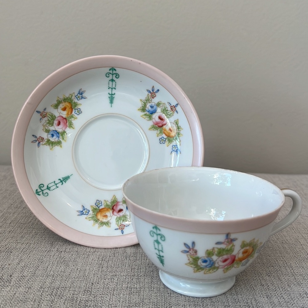 Diamond Asian Inspired Teacup and Saucer